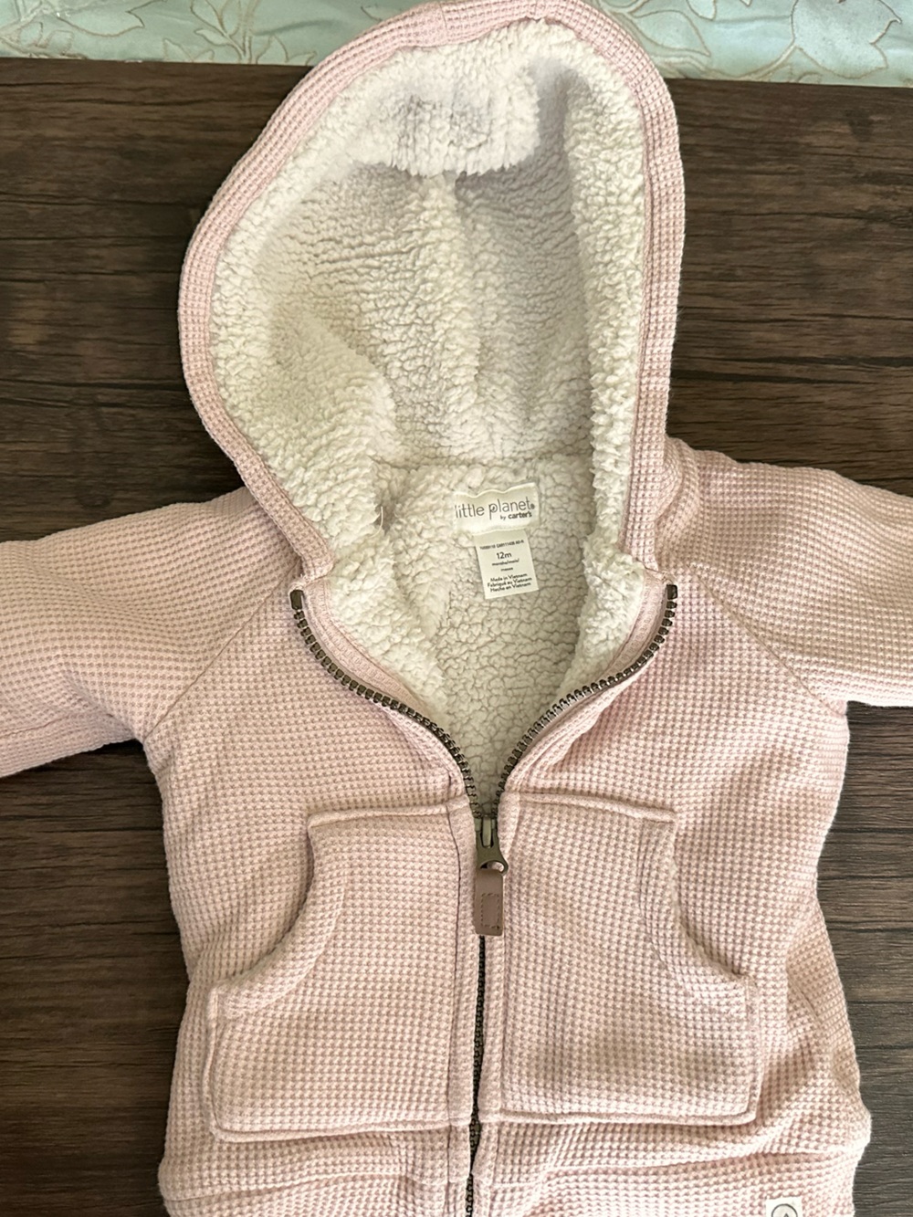 Little Planet by Carter's Pink Sherpa-Lined Baby One-Piece Hoodie